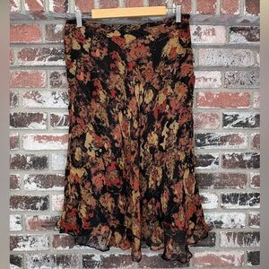 Floral Print Studded Bead Double Lined Silk Lining Women's Flowy Skirt